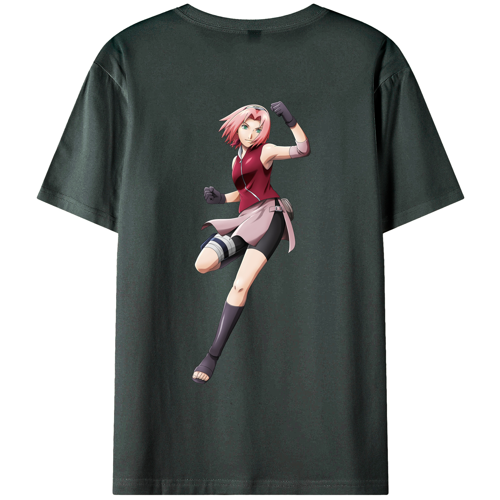 （画像用） NARUTO -ナルト- 春野サクラ Haruno Sakura 綿100％ メンズ半袖Tシャツ（バックプリント） 通気性